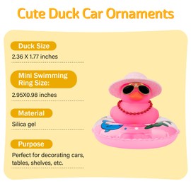 wonuu Rubber Duck Car Decorations Cute Car Accessories Dashboard Car Ornament with Cowboy Hat Swim Ring Colour Necklace and Sunglasses,F_pink red necklace dolphin ring pink straw cap