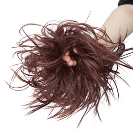 Real Fashion Tousled Updo Hair Pieces Messy Bun Hair Scrunchies Extensions Hair Pieces Ponytails Hair Extensions for Women Dark Auburn
