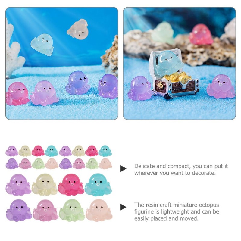 YARNOW 24pcs Miniature Octopus Figurine Luminous Tiny Octopus Mini Resin