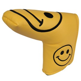 Golf Club Blade Putter Head Cover Smiley Face Embroidery Magnetic Closure Putter Cover (Yellow)