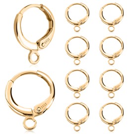 10Pcs 925 Sterling Silver Leverback French Earring Hooks Hypoallergenic French Leverback Earwire Round Lever Back Hooks Earring Findings Ear Wire Connector for DIY Jewelry Making Supplies(Gold)