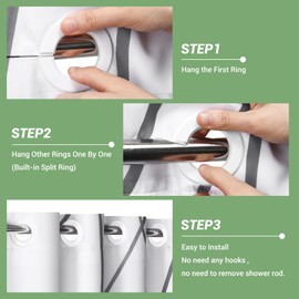 ECUCM Shower Curtain with Snap in Liner for Bathroom Bathtubs, Removable Shower Curtain Liner with 2 Large Magnets, Polyester Waterproof Soft Liner, Machine Washable, (Grey White, 71" W X 74" H)