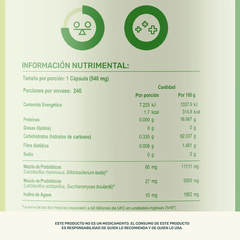 Probióticos 60 Billones Life360+ 240 Cápsulas a Base de Inulina