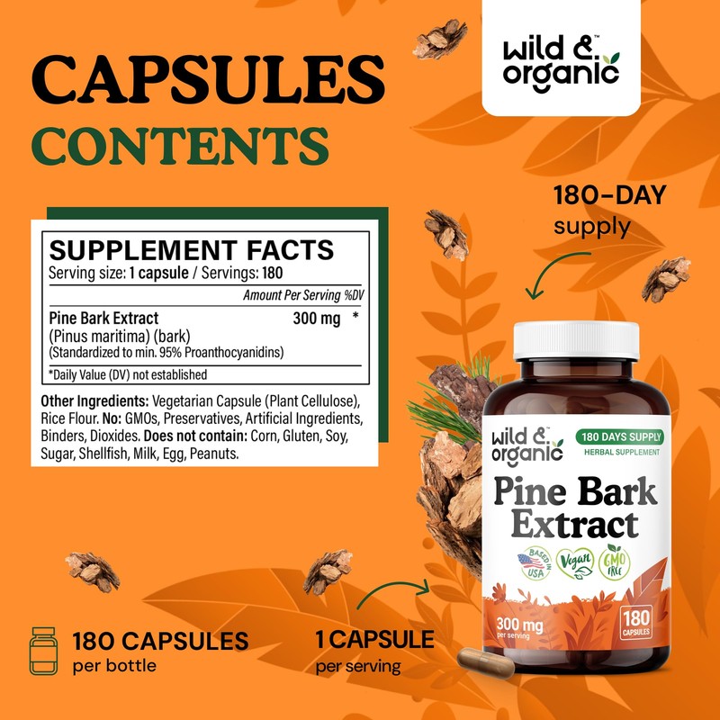 Wild & Organic Pine Bark Extract Capsules 300 mg -