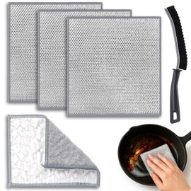Palksky Cast Iron Scrubber Cleaner Kit, Metal Scrubber for Dishes, Skillet, Pots, Pan, Griddles, Reusable 3-Layer Non-Scratch Wire Dishcloth for Kitchen, Stove Top, Dishes and Sink