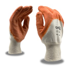 Cordova 5618 Ruffian Premium Rubber Dipped Gloves, Jersey Lined, Orange Crinkle Finish, Knit Wrist, Large, 12-Pack