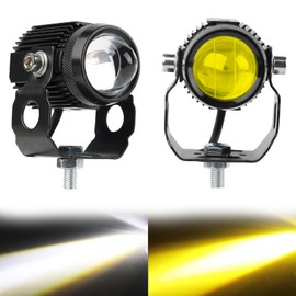 AUTOXBERT 2PCS Motorcycle LED Driving Fog Lights，60W High Low Beam White and Amber Lights Motorcycle Auxiliary Spotlight for Jeep Offroad ATV SUV