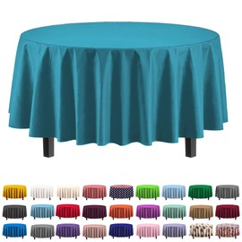 Exquisite 6-Pack Premium Plastic Tablecloth 84in. Round Plastic Table Cover - Turquoise