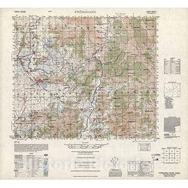 Historic 1945 Wall Map - Korea 1:50,000 - P'Yonggang, 1950 - Series L751 36in x 32in