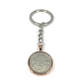 OCC Old Coin Cufflinks Solid Keyring 1958 65th gift Birthday Sixpence Keyring Rose GLD