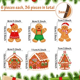 Karenhi 36 Pcs Gingerbread Christmas Decoration Gingerbread House Hanging Ornaments Bulk Gingerbread Man Wooden Tree Decor Set Gift with Flax Ropes for Xmas Holiday Indoor Decorations