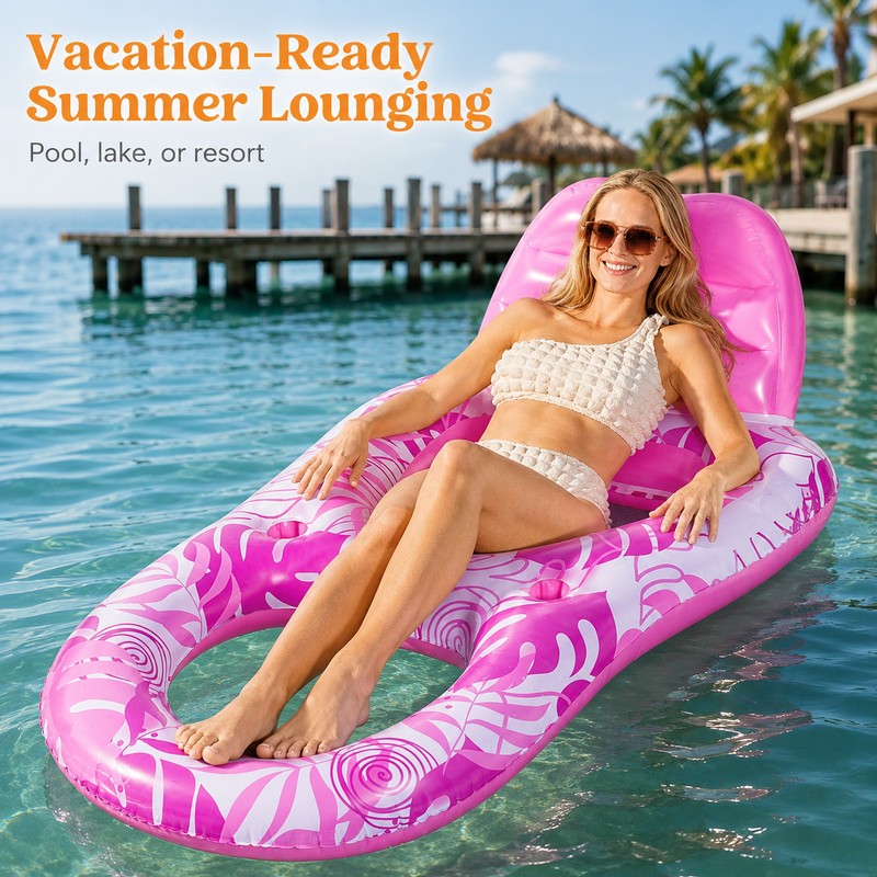 Inflatable Adult Pool Lounger – Tropical Leaf Reclining Float with