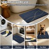 Navy Blue Bathroom Sets with Hookless Shower Curtain and Rugs