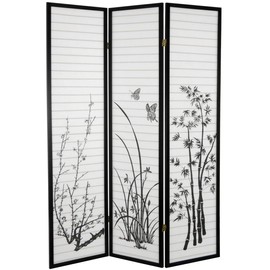 Legacy Decor Black 3 Panel Bamboo Floral Room Divider Screen