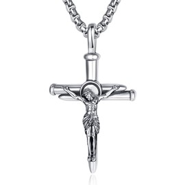 ADMETUS Sterling Silver Crucifix Necklace for Men Jesus Nail Cross Pendant Jewelry Amult Protection Religious Gifts for Men