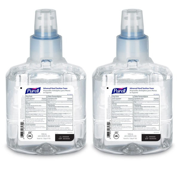 PURELL Advanced Hand Sanitizer Foam, 1200 mL Sanitizer Refill for PURELL LTX-12 Touch-Free Dispenser (Pack of 2) - 1905-02