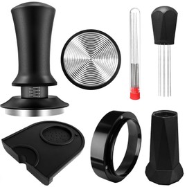 HahaGo 51 mm Coffee Tamper, Espresso Tamper, Tamper 51 mm with Espresso Mat, Coffee Stirrer, Stainless Steel Coffee Dosing Ring, Espresso Accessories, Wdt Tool Espresso, Tamper Set for Cafes and