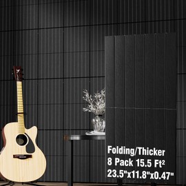 BSHEAD 8 Pack Self-Adhesive Fold Soundproof Wall Panels, 24 x 12 x 0.47 in Sound Proof Foam Panels for Walls, 1.2lb/ft³ High Density, Thicker 0.47in, Acoustic Panels, Sound Dampening Panels Black