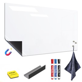 HOMiDEK Large Magnetic Backing Whiteboard: 36x48 Flexible Dry Erase Writting Sheet, Removable White Board for Fridge and Any Iron-containing Surface, Includes Markers, Magnets, Eraser, Cloth, Holder