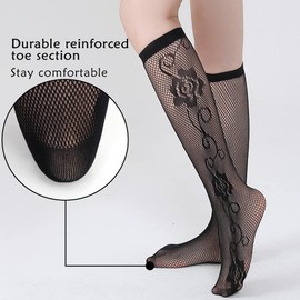 WULIQIUQIU 5 Pairs Knee High Lace Fishnet Socks for Women Black Hollow Out Trouser Socks Dress Socks 5PC1