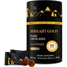 Shilajit Gummies | Pure Himalayan Shilajit Gummies Gold | Ashwagandha, Gokshura | Fulvic Acid & 85+ Trace Minerals for Men, Women | Non-GMO | Lab Tested | No Added Sugar I 60 Gummy