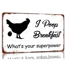 I Poop Breakfast Whats Your Superpower Tin Funny Chicken Metal Sign Farmhouse Vintage Wall Decor For Chicken Coop Kitchen 8x12 Inch
