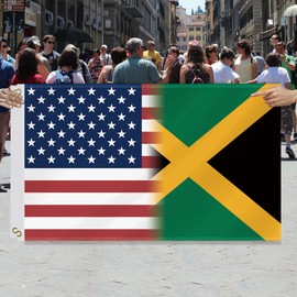 3×5 FT USA Jamaica Combo Flag,Large Jamaican Friendship Decor,Double Side Digital Printed 150D Polyester Banner With Canvas Header Brass Grommet For Outdoor Indoor Parade Car