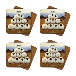 Thomas Joseph Cork Coster Set of 4 Sheep Highland Cow Farm Print Countryside Square Drink Holder Absorbent Housewarming Gift (Eejits)