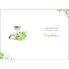 Jonny Javelin First Holy Communion Congratulations Card - Communion Congratulations Card with Artistic Bread and Wine Design and Embossed Foil Details