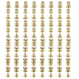 sourcing map 5/6/8/9mm Ball Head Stud Rivets Screw Back, 64Pack Round Head Button Nipple Rivet for DIY Leather Craft Handbag Belt, Light Golden