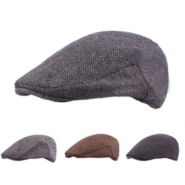 FSSTUD Mens Herringbone Tweed Hat Faux Wool Flat Cap Classic Newsboy Ivy Hat Gatsby Golf Hat Irish Flat Caps Dark Grey