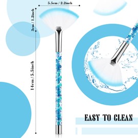 12 Pcs Fan Brushes for Facial Mask Brushes with Glitter Quicksand Handle Cosmetic Facial Fan Brushes Soft Facial Mask Brush Applicator Facial Peel Applicator Face Mask Tools with Pouch (Blue)