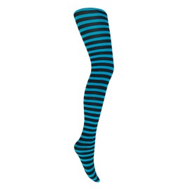 Mysasi Children's Striped Tights. 6-8 years. Black and Turquoise Blue.