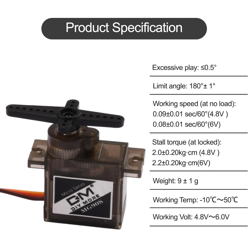 diymore 4pcs DM90S Servo Micro 180° 9 Gram Metal Gear