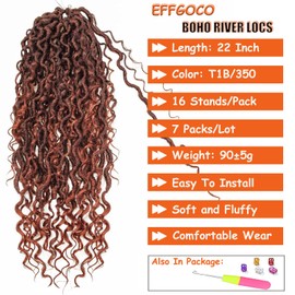 EFFGOCO 7 Packs Cooper Red Ombre Goddess Locs Crochet Hair 22 Inch Ombre Ginger Boho Goddess Locs Crochet Hair 16 Strands/Pack Goddess Faux Locs Crochet Hair for Women (22Inch, T1B/350)
