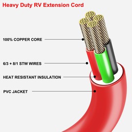50 Amp 30 Feet RV Extension Cord NEMA 14-50P/SS2-50R Twist Locking with 30M/50F Adapter,6/3+8/1 Gauge STW Heavy Duty RV/Generator Power Extension Cord with Strap,Erboelec,ETL Listed
