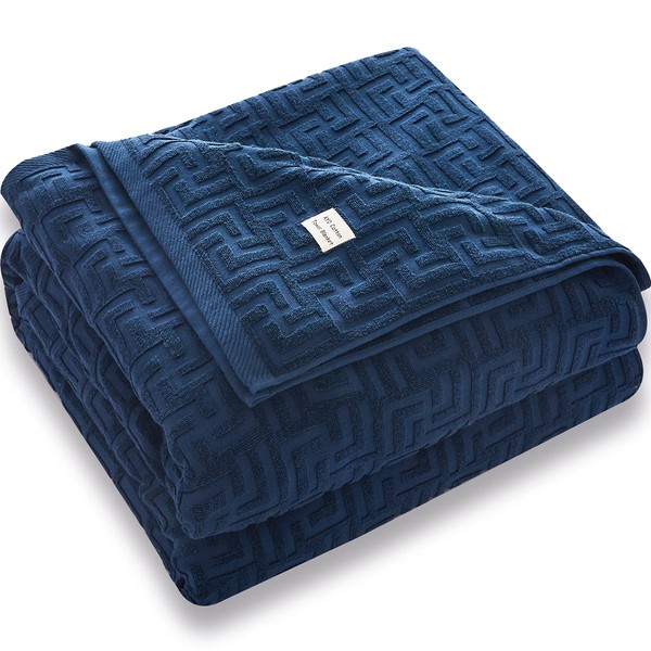 AYO Towel Blanket, Single Blanket, 100% Cotton, Organic Cotton, Stylish, Air Blanket, Quilt Blanket, Antibacterial, Lightweight, Soft to the Touch, No Pilling, For All Seasons / Summer, For Sofas, Washable, Moisture Wicking (Navy, 55.1 x 74.8 inches (140