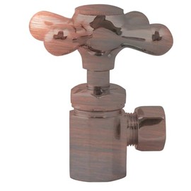 Westbrass Cross Handle Angle Stop Shut Off Valve, 1/2" IPS Inlet with 3/8" Compression Outlet, Antique Copper, D103X-11