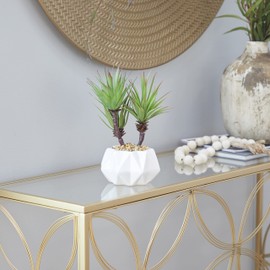 Deco 79 Faux Foliage Agave Artificial Plant with Realistic Leaves and White Ceramic Pot, 8" x 7" x 11", Green