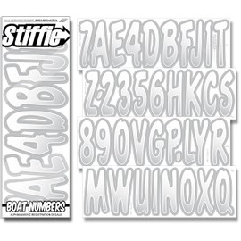 STIFFIE Waveline White/Silver 3 Inch Alpha Numeric Registration Identification Numbers Letters Stickers Decals for Marine Boats & Personal Watercraft Jet Ski Sea-Doo