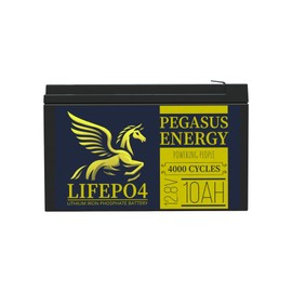 Pegasus Energy 12.8V 10Ah Lithium Iron Phosphate LiFePO4 Deep Cycle Rechargable Battery with Built-in BMS, 4000+ Cycles, Lightweight & Long Lasting for RV, Solar, Marine and Off-Grid Applications