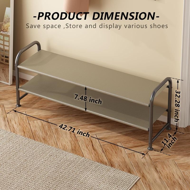 LINZINAR Shoe Rack 2 Tier Long Storage Organizer Wide Metal
