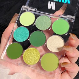AMY'S DIARY Green Eyeshadow Palette Green Glitter Makeup,light deep Green Yellow 9 Colors Matte Glitter EyeShadow Long Lasting Colorful Eye Shadow Plattet for woman(01)
