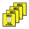 (4-Pack) Smile! You Are On Camera Sign, 5.5 X 5.5