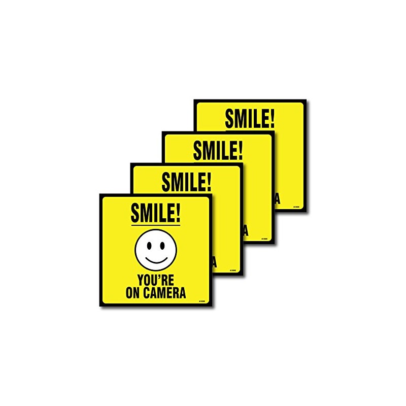 (4-Pack) Smile! You Are On Camera Sign, 5.5 X 5.5