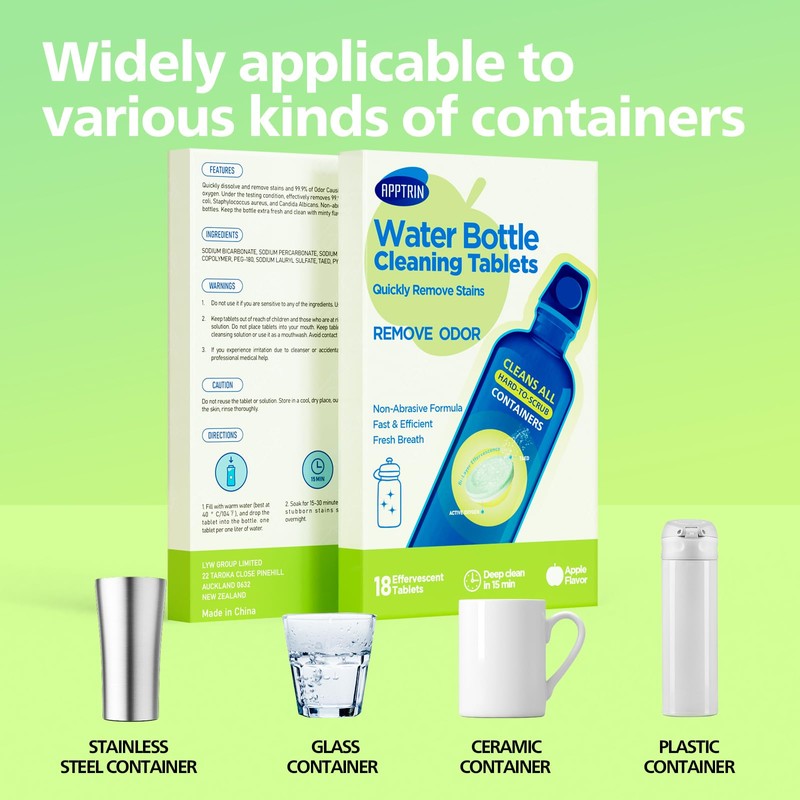 apptrin Water Bottle Cleaning Tablets, 18 Pack Bottle Clean Tablet