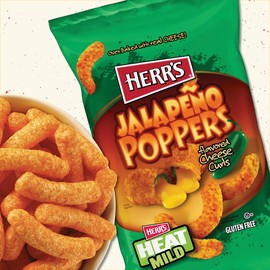 Herr's Jalapeño Poppers Flavored Cheese Curls - Great for Bold Flavor Fans - 1 Ounce (Pack of 36)