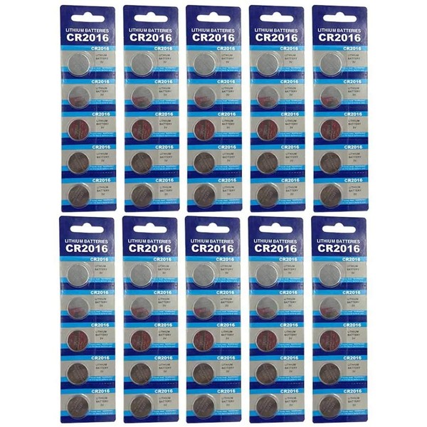 Taysing 50 Pack 3V High Capacity Lithium Button Coin Cell Batteries CR2016 DL2016 ECR2016 GPCR2016 Used in Most Electronic Devices