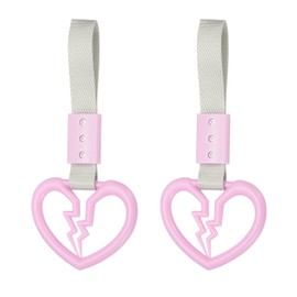 PATIKIL 2Pcs Broken Heart Shaped Car Handle Straps, Car Hanging Accessories Bumper Warning Ring Drift Charm for Auto Bus Decor Interior Exterior Decoration, Pink
