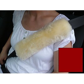 Seatbelt Pad with Strap Sheepskin for Seat Belt Seat Belt Pads, bordeaux